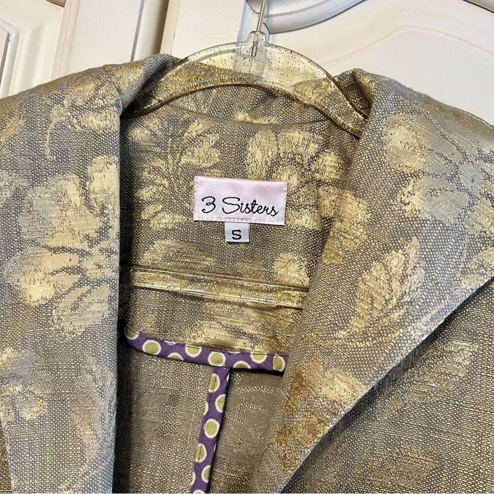 Nwt 3 Sisters Metallic Floral Open Front Blazer in Gold, Size Small - Picture 2 of 9